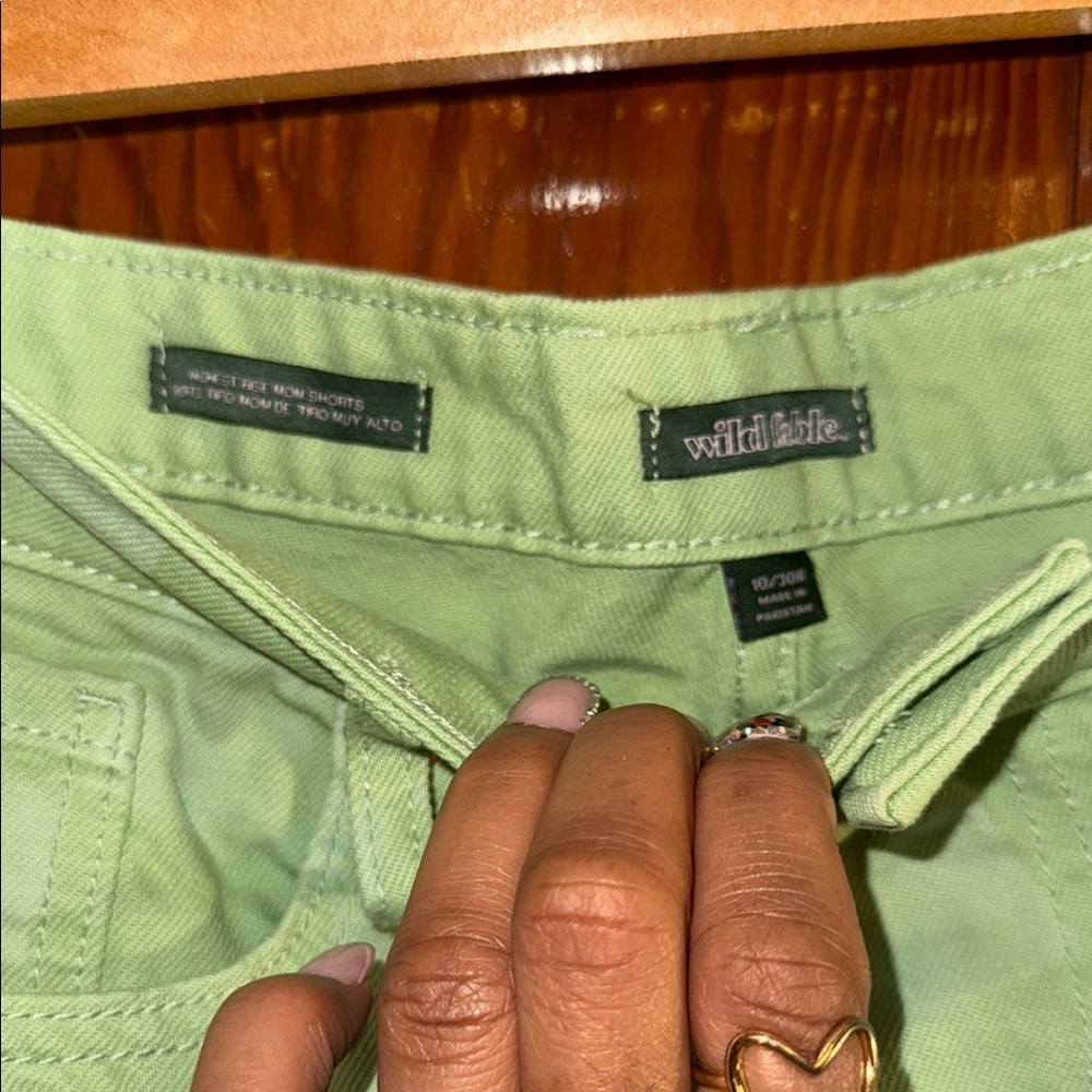 Wild Fable Green Jean Shorts Cuffed Hem Checker Board Pattern - Picture 2 of 5